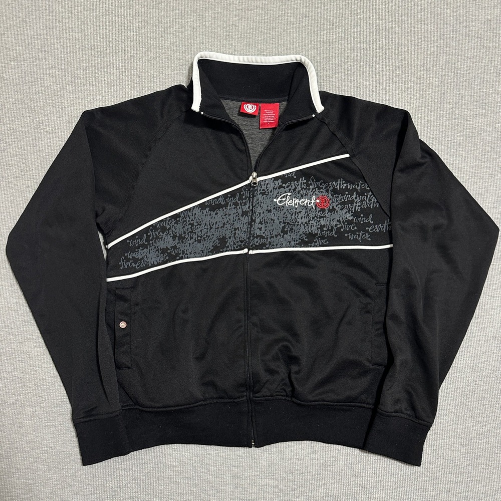 Element Full Zip Track Jacket Thumbholes Script Graphic Black‎ Mens Size Large